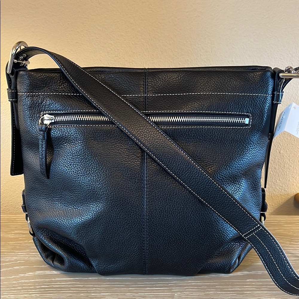 Coach Black Leather Shoulder Bag with Silver Hardware